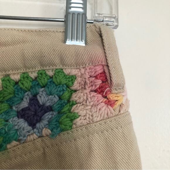 Free People Crochet Zuri Mom Jeans Straight Leg Ultra High Waist Tan Denim Pants - Picture 9 of 13